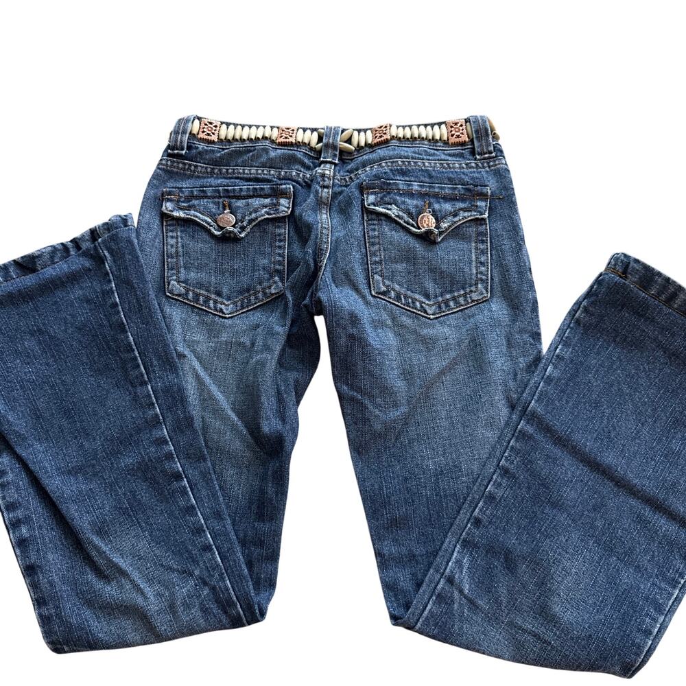 Abercrombie & Fitch Blue Flare Jeans Women's Size 2 Y2K Beaded Embellished Denim - Picture 3 of 7